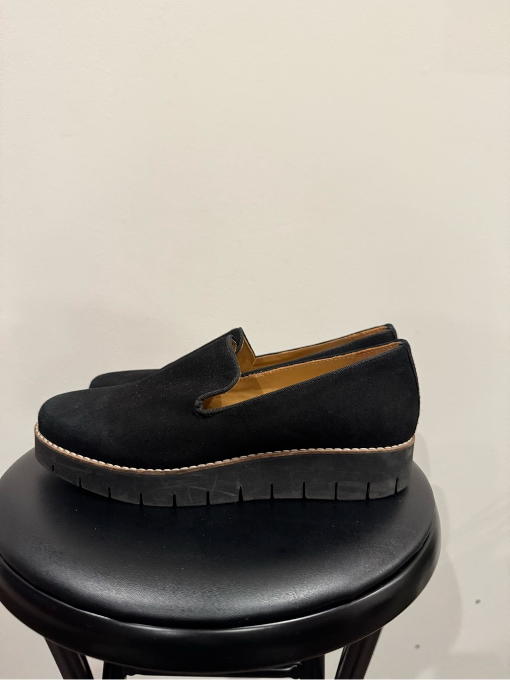 Aquatalia Black Suede Platform Loafers size 8.5